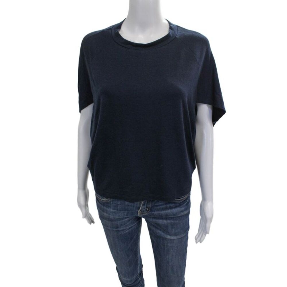 Kal Rieman Womens Basic Blue Bamboo Rayon Short Sleeve T-Shirt Size XS